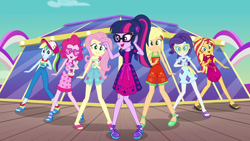 Size: 1920x1080 | Tagged: safe, screencap, applejack, fluttershy, pinkie pie, rainbow dash, rarity, sci-twi, sunset shimmer, twilight sparkle, equestria girls, g4, i'm on a yacht, my little pony equestria girls: better together, female, humane five, humane seven, humane six, sleeveless