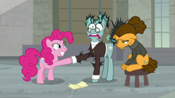 Size: 1920x1080 | Tagged: safe, screencap, cheese sandwich, pinkie pie, sans smirk, g4, the last laugh