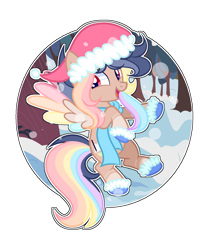 Size: 1280x1561 | Tagged: dead source, safe, artist:rainbows-skies, oc, oc only, pegasus, pony, base used, christmas, clothes, hat, holiday, male, santa hat, scarf, solo, stallion