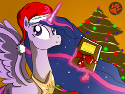 Size: 3300x2500 | Tagged: safe, artist:darkprinceismyname, twilight sparkle, alicorn, pony, g4, the last problem, book, christmas, christmas tree, dummies, female, hat, high res, holiday, levitation, looking at each other, magic, older, older twilight, older twilight sparkle (alicorn), princess twilight 2.0, santa hat, scrunchy face, solo, telekinesis, tree, twilight sparkle (alicorn)