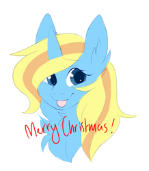 Size: 1593x1824 | Tagged: safe, artist:vitrei, oc, oc only, oc:skydreams, pony, unicorn, bust, christmas, female, holiday, mare, merry christmas, tongue out