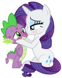 Size: 752x943 | Tagged: safe, artist:georgegarza01, rarity, spike, dragon, pony, unicorn, g4, cheek kiss, female, kiss mark, kissing, lipstick, male, mare, ship:sparity, shipping, show accurate, simple background, straight, transparent background, vector, winged spike, wings