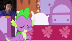 Size: 1920x1080 | Tagged: safe, edit, edited screencap, screencap, spike, twilight sparkle, dragon, pony, unicorn, g4, green isn't your color, animated, biting, face cam, five nights at freddy's, five nights at freddy's 4, markiplier, meme, sound, was that the bite of '87, webm