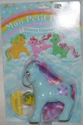 Size: 502x758 | Tagged: safe, photographer:satu, fizzy, galaxy (g1), masquerade (g1), sweet stuff, twinkle eyed pony, g1, official, blushing, cloud, comb, french, irl, packaging, photo, toy
