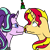 Size: 1200x1200 | Tagged: safe, artist:art-going, artist:icicle-niceicle-1517, color edit, edit, starlight glimmer, sunset shimmer, pony, unicorn, g4, christmas, clothes, collaboration, colored, female, holiday, holly, holly mistaken for mistletoe, lesbian, mare, nervous, ship:shimmerglimmer, shipping, simple background, sweater, transparent background, wavy mouth