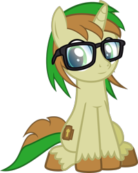 Size: 1102x1380 | Tagged: safe, artist:lightningbolt, derpibooru exclusive, oc, oc only, oc:zeb, pony, unicorn, 2020 community collab, derpibooru community collaboration, g4, .svg available, glasses, happy, horn, looking at you, male, show accurate, simple background, sitting, smiling, solo, stallion, transparent background, unshorn fetlocks, vector