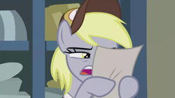 Size: 1920x1080 | Tagged: safe, screencap, derpy hooves, pony, best gift ever, g4, female, post office, reading, solo