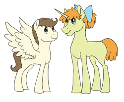 Size: 3300x2717 | Tagged: safe, artist:phobicalbino, pound cake, pumpkin cake, pegasus, pony, unicorn, g4, bow, brother and sister, colt, duo, female, filly, foal, hair bow, high res, male, older, older pound cake, older pumpkin cake, siblings, simple background, white background