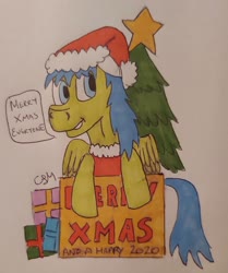 Size: 1178x1409 | Tagged: safe, artist:rapidsnap, oc, oc only, oc:rapidsnap, pony, christmas, hat, holiday, merry christmas, santa hat, season greetings, solo