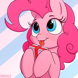 Size: 2000x2000 | Tagged: safe, artist:bnbigus, pinkie pie, earth pony, pony, g4, :p, blushing, bust, cute, diapinkes, female, high res, mare, ponk, portrait, silly, smiling, solo, sweet dreams fuel, tongue out