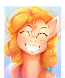 Size: 1250x1500 | Tagged: safe, artist:lostdreamm, pear butter, earth pony, pony, g4, cute, eyes closed, female, grin, pearabetes, smiling, solo, teeth