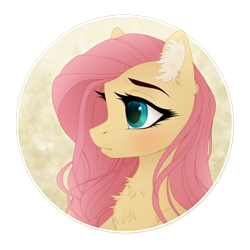 Size: 1200x1200 | Tagged: dead source, safe, artist:vird-gi, fluttershy, pony, g4, abstract background, bust, cheek fluff, chest fluff, cute, ear fluff, female, mare, portrait, profile, shyabetes, solo