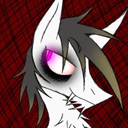 Size: 370x370 | Tagged: safe, artist:didun850, oc, oc only, oc:lustrum, earth pony, pony, abstract background, bags under eyes, bust, chest fluff, earth pony oc, eyeliner, glowing eyes, grin, makeup, male, smiling, solo, stallion
