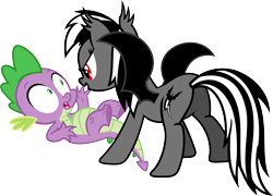 Size: 3541x2554 | Tagged: safe, artist:porygon2z, rainbow dash, spike, oc, oc:count dashula, bat pony, dragon, pegasus, pony, g4, bat ponified, butt, duo, evil smile, female, grin, high res, male, open mouth, plot, race swap, rainbowbat, ship:rainbowspike, shipping, shocked, simple background, smiling, straight, transparent background, vector