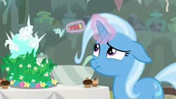 Size: 1920x1080 | Tagged: safe, screencap, trixie, pony, g4, student counsel, equinox cake, female, floppy ears, magic, mare, solo