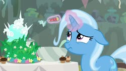 Size: 1920x1080 | Tagged: safe, screencap, trixie, pony, g4, my little pony: friendship is magic, student counsel, equinox cake, female, floppy ears, magic, mare, solo