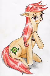 Size: 2032x3108 | Tagged: safe, artist:40kponyguy, derpibooru exclusive, oc, oc only, oc:safe haven, earth pony, pony, ear fluff, high res, jewelry, looking at you, necklace, simple background, solo, traditional art