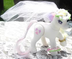Size: 721x593 | Tagged: safe, photographer:moonlightdreams, dainty dove (g2), pony, g2, cute, lace, photo, toy, wedding veil