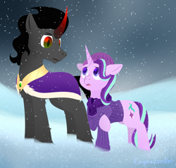 Size: 1000x950 | Tagged: safe, artist:enigmadoodles, king sombra, starlight glimmer, pony, unicorn, fanfic:shadow of a doubt, g4, duo, snow