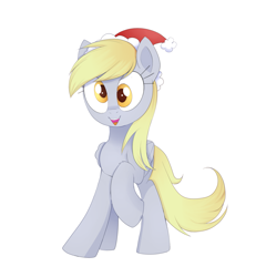 Size: 1663x1735 | Tagged: safe, artist:confetticakez, derpy hooves, pegasus, pony, g4, christmas, cute, derpabetes, female, hat, holiday, mare, santa hat, simple background, solo, wall eyed, white background