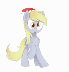 Size: 900x939 | Tagged: safe, artist:confetticakez, derpy hooves, pegasus, pony, g4, animated, christmas, cute, dancing, derpabetes, female, folded wings, gif, hat, holiday, mare, santa hat, simple background, solo, two-frame gif, white background, wings