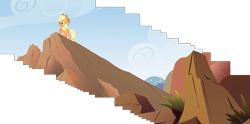 Size: 7518x3733 | Tagged: safe, composite screencap, edit, edited screencap, screencap, applejack, earth pony, pony, fall weather friends, g4, cliff, female, mare, panorama, raised hoof, rock, solo