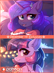 Size: 2082x2809 | Tagged: safe, artist:fensu-san, princess luna, twilight sparkle, alicorn, anthro, g4, advertisement, anthro with ponies, christmas, christmas tree, clothes, female, high res, holiday, patreon, patreon logo, patreon preview, solo, tree, twilight sparkle (alicorn)