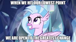 Size: 888x499 | Tagged: safe, edit, edited screencap, screencap, silverstream, classical hippogriff, hippogriff, g4, what lies beneath, aang, avatar silverstream, avatar the last airbender, caption, female, grin, image macro, jewelry, meme, nightmare cave, smiling, solo, spread wings, text, the legend of korra, wings