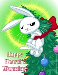 Size: 720x937 | Tagged: safe, artist:texasuberalles, angel bunny, rabbit, g4, animal, christmas, christmas tree, hearth's warming, hearth's warming tree, holiday, male, ornament, pun, ribbon, solo, tree, visual pun