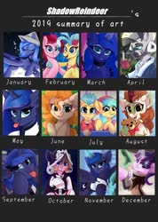 Size: 753x1058 | Tagged: safe, artist:shadowreindeer, autumn blaze, pear butter, pinkie pie, princess luna, princess skystar, starlight glimmer, zecora, oc, g4, my little pony: the movie, art summary, clothes, cute, eyes closed, flower, gun, looking at you, open mouth, rose, smiling, teddy bear, tongue out, weapon