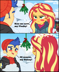 Size: 1176x1436 | Tagged: safe, artist:3d4d, flash sentry, sunset shimmer, equestria girls, equestria girls series, g4, holidays unwrapped, saving pinkie's pie, spoiler:eqg series (season 2), christmas, female, holiday, male, mistletoe, ship:flashimmer, shipping, straight