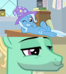Size: 1280x1444 | Tagged: safe, edit, screencap, trixie, zephyr breeze, pegasus, pony, unicorn, a horse shoe-in, flutter brutter, g4, belly, female, horn, male, mare, shipping, stallion, straight, trixbreeze