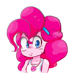 Size: 1590x1612 | Tagged: safe, artist:temmie-kun, pinkie pie, equestria girls, equestria girls series, g4, bust, clothes, colored pupils, cute, diapinkes, female, geode of sugar bombs, magical geodes, pixiv, simple background, solo, tank top, transparent background