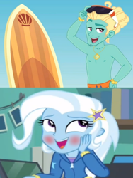 Size: 440x586 | Tagged: safe, edit, edited screencap, screencap, trixie, zephyr breeze, blue crushed, equestria girls, equestria girls specials, g4, my little pony equestria girls: better together, my little pony equestria girls: forgotten friendship, blushing, female, male, shipping, shipping domino, straight, trixbreeze
