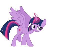 Size: 434x321 | Tagged: safe, artist:frownfactory, twilight sparkle, alicorn, pony, g4, the beginning of the end, animated, badass, denied, female, gif, horn, magic, mare, simple background, solo, talking, transparent background, twilight sparkle (alicorn), walking, wings