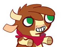 Size: 763x588 | Tagged: safe, artist:hbits, arizona (tfh), cow, them's fightin' herds, bandana, cloven hooves, community related, female, fsjal, meme, simple background, solo, white background