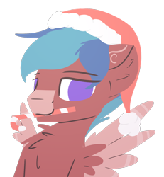 Size: 1196x1294 | Tagged: safe, artist:rhythmpixel, oc, oc only, pegasus, pony, bust, candy, candy cane, chest fluff, christmas, colored wings, food, hat, holiday, male, portrait, santa hat, simple background, solo, stallion, transparent background, wings