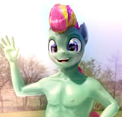 Size: 903x871 | Tagged: safe, artist:ponyguy456, edit, oc, oc only, oc:ponlets, earth pony, anthro, 3d, armpits, blender, blender cycles, male, nightmare fuel, render, solo, uncanny valley