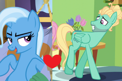 Size: 1402x938 | Tagged: safe, edit, edited screencap, screencap, trixie, zephyr breeze, pegasus, pony, unicorn, flutter brutter, g4, road to friendship, female, male, mare, shipping, shipping domino, stallion, straight, trixbreeze
