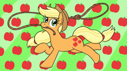 Size: 1920x1080 | Tagged: safe, artist:jargon scott, applejack, earth pony, pony, g4, female, freckles, mare, rope, solo, wallpaper
