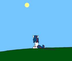 Size: 652x553 | Tagged: safe, alternate version, artist:hadley, oc, oc only, oc:nasapone, earth pony, pony, day, earth pony oc, looking up, sitting, sky, solo, sun