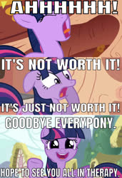 Size: 639x935 | Tagged: safe, edit, edited screencap, editor:undeadponysoldier, screencap, twilight sparkle, alicorn, pony, unicorn, series:spikebob scalepants, g4, the ticket master, twilight's kingdom, caption, comic, female, floppy ears, golden oaks library, image macro, implied therapy, mare, out of character, reference, screencap comic, solo, spongebob squarepants, text, the algae's always greener, twilight sparkle (alicorn), unicorn twilight