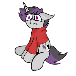 Size: 1500x1500 | Tagged: safe, artist:inky scroll, oc, oc only, oc:inky scroll, pony, unicorn, clothes, hoodie, male, simple background, sitting, solo, transparent background