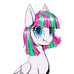 Size: 1500x1500 | Tagged: safe, artist:andromailus, blossomforth, alien, pegasus, pony, fanfic:blossomthing, g4, female, hiding, scrunchy face, simple background, solo, strange waifu dnd, transparent background