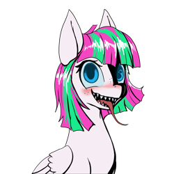 Size: 1500x1500 | Tagged: safe, artist:andromailus, blossomforth, alien, monster pony, pegasus, pony, fanfic:blossomthing, g4, author:chucklefarts, blushing, female, scary face, simple background, solo, strange waifu dnd, tentacle tongue, tentacles, transparent background