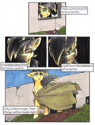 Size: 1950x2550 | Tagged: safe, artist:tillie-tmb, oc, oc:tempest, pony, unicorn, comic:the amulet of shades, cloak, clothes, comic, female, mare, solo, traditional art