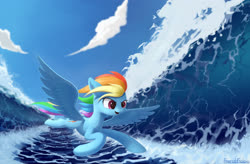 Size: 3500x2300 | Tagged: safe, artist:emeraldgalaxy, rainbow dash, pegasus, pony, g4, female, flying, high res, mare, solo, wave, windswept mane, wings