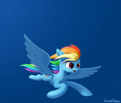 Size: 2700x2300 | Tagged: safe, alternate version, artist:emeraldgalaxy, rainbow dash, pony, g4, blue background, female, flying, high res, simple background, solo