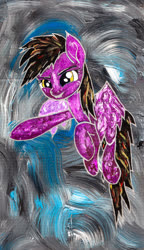 Size: 800x1388 | Tagged: safe, artist:aquilateagle, bat pony, pegasus, pony, g4, cardboard, flying, painting, sky, solo
