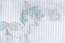Size: 1865x1253 | Tagged: safe, oc, oc only, oc:turquoise, pony, birthday, hat, lined paper, party hat, solo, traditional art